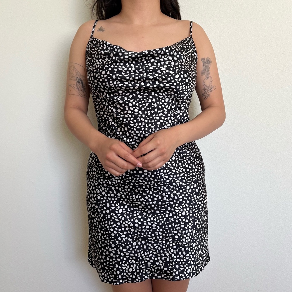 Black and White Cowl Neck Slip Dress